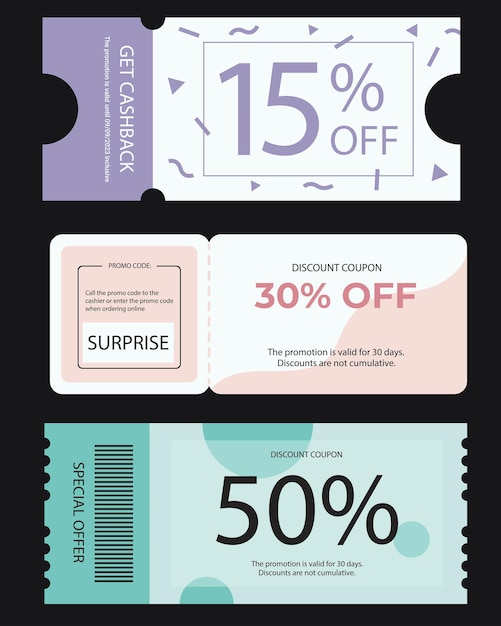 Conjunto de venta de promoción de cupones para sitios web anuncios de Internet redes sociales o cupones Gran venta y super s