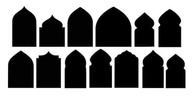 Conjunto de ventanas islámicas Ilustración de ventanas árabes ornamentales aisladas sobre un fondo blanco