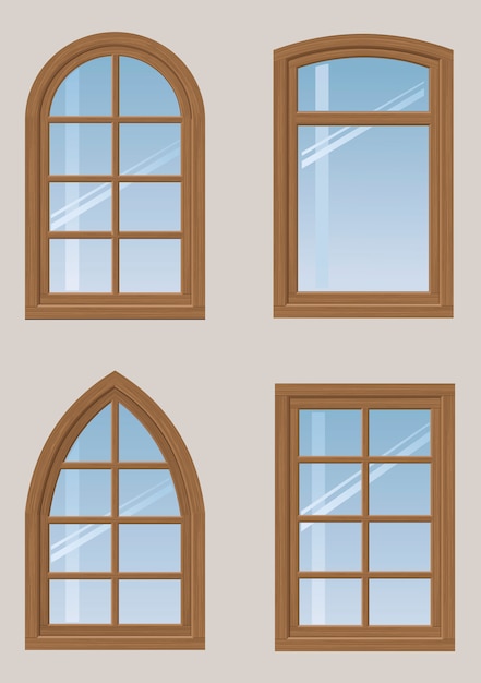 Vector conjunto de ventanas de madera.