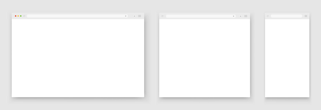 Un conjunto de ventanas de navegador blancas de diferentes formas en un fondo claro