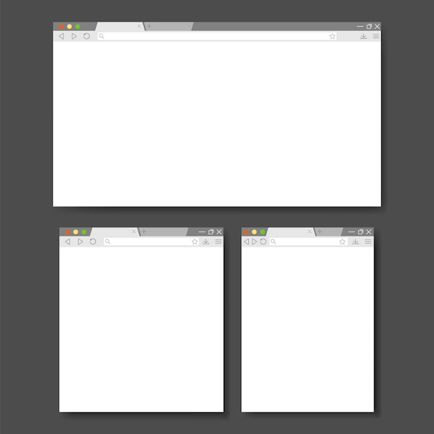 Conjunto de ventanas de navegador planas en blanco para diferentes dispositivos aislados sobre fondo blanco Ilustración vectorial