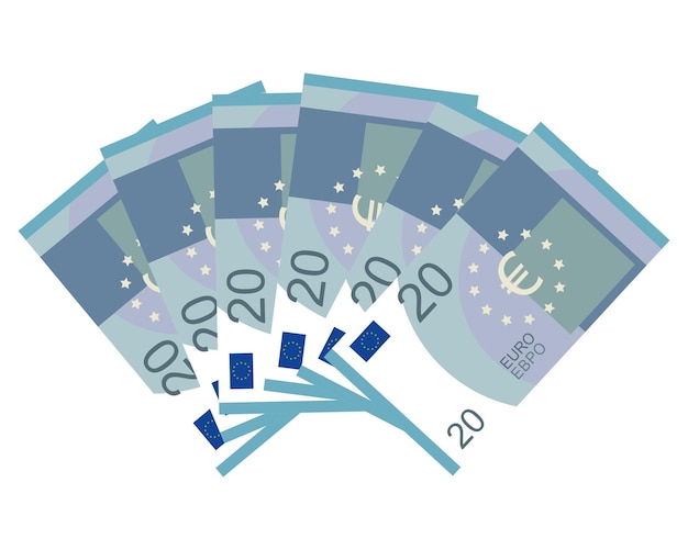 Vector conjunto de ventilador de billetes de 20 euros veinte euros ilustración vectorial