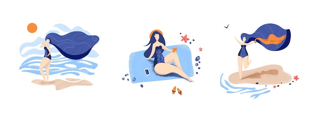 Vector conjunto de verano chica de vacaciones