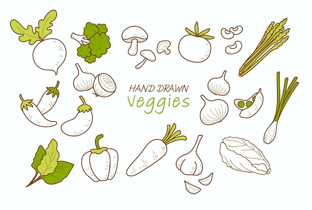 Vector conjunto de verduras de colección dibujadas a mano de verduras