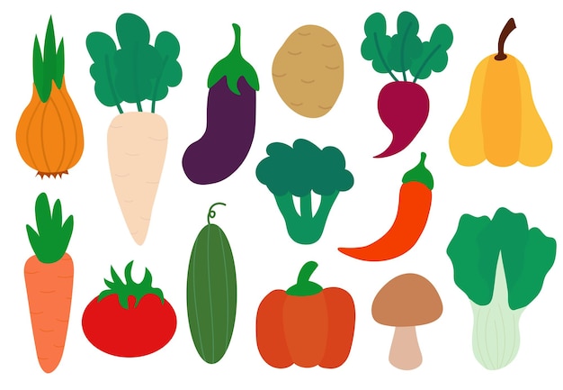 Conjunto de verduras Concepto de alimentos y productos saludables Elemento de verano para su diseño Colección