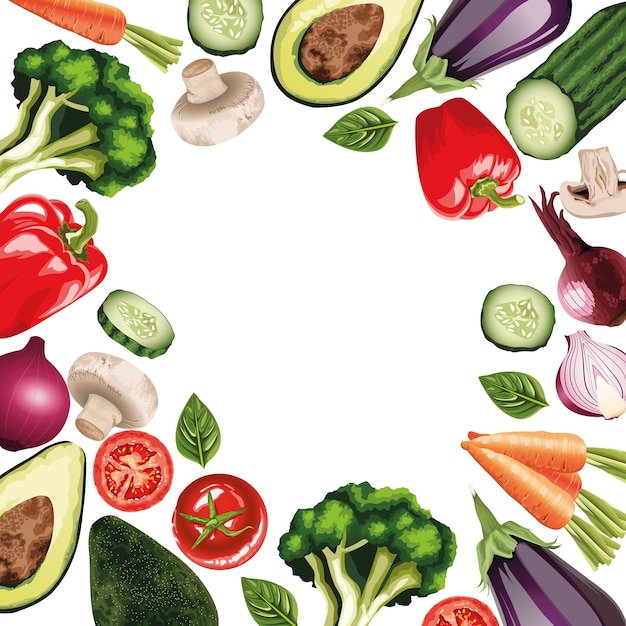 Vector conjunto de verduras frescas alrededor del marco