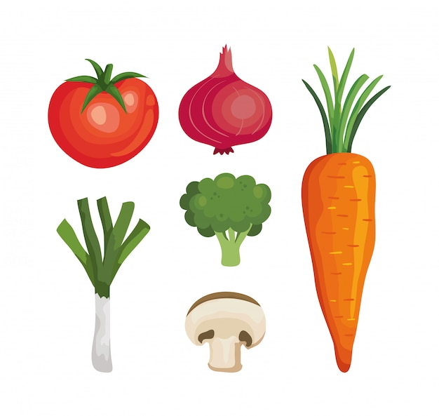 Conjunto de verduras frescas y saludables.