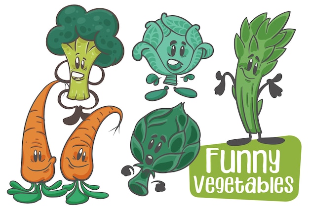 Conjunto de verduras Gracioso personaje de dibujos animados Vector fondo aislado