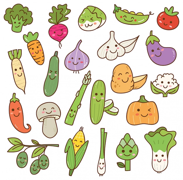 Vector conjunto de verduras kawaii