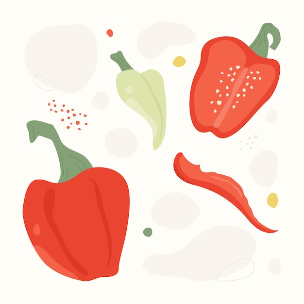 Conjunto de verduras de pimientos de cosecha vectorial