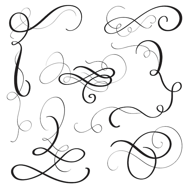 conjunto de verticilos de caligrafía de arte decorativo de florecimiento vintage para texto Ilustración vectorial