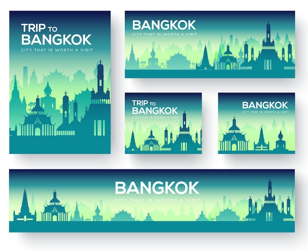 Conjunto de viaje de viaje de ornamento de país de paisaje de Bangkok