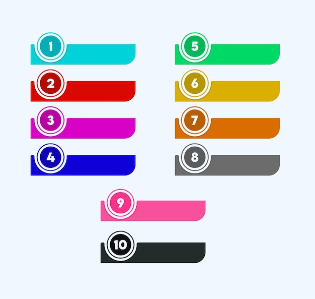 Un conjunto vibrante de 10 etiquetas de banner numeradas ideales para presentaciones infográficas