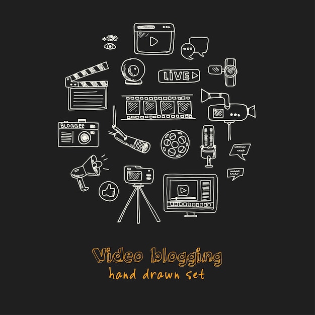 Vector conjunto de video blogs dibujado a mano