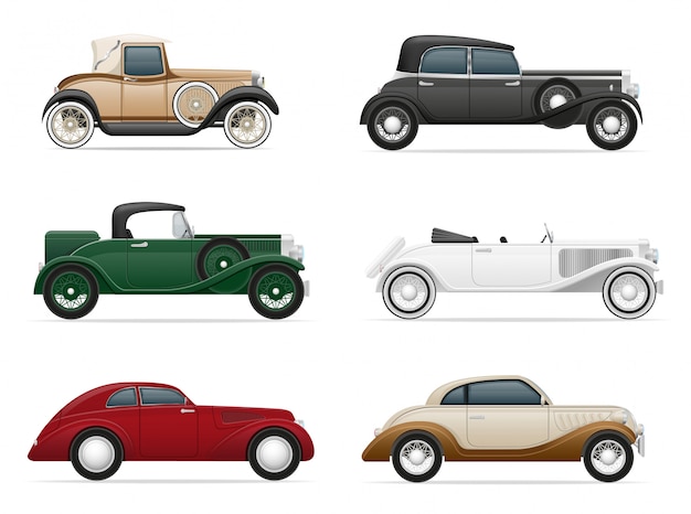 Conjunto de la vieja ilustración vectorial de coche retro