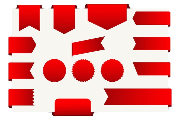 Conjunto de viejas pancartas de cinta. Conjunto de variaciones de banners festivos rojos aislados sobre fondo blanco
