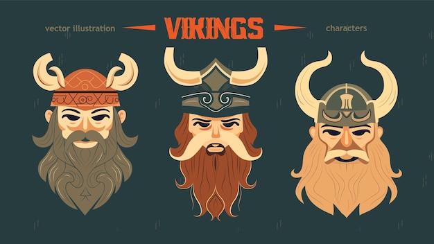 Vector un conjunto de vikingos dibujados a mano