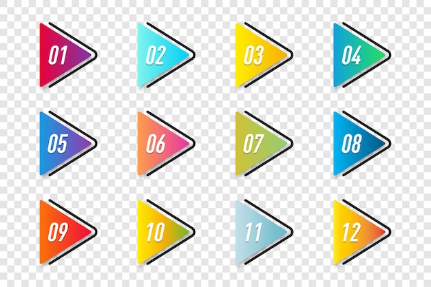 Conjunto de viñetas de números coloridos con sombra. Ilustración vectorial