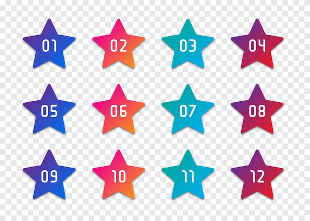 Conjunto de viñetas de números de estrellas del 1 al 12