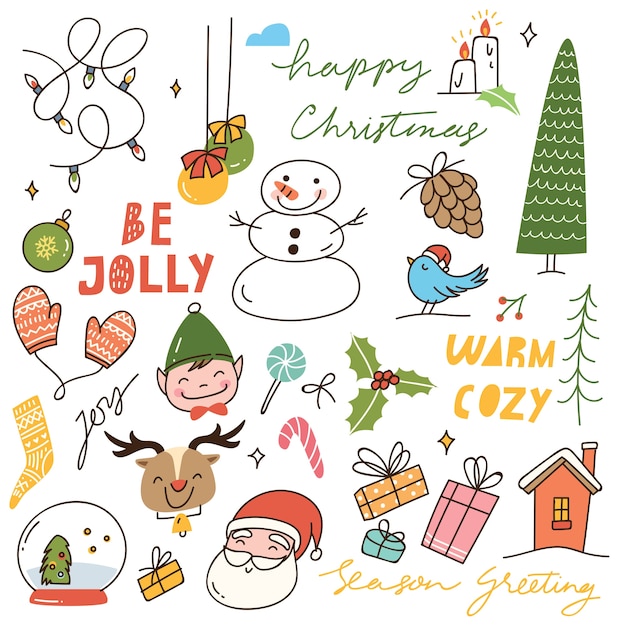 Conjunto de vintage doodle de Navidad