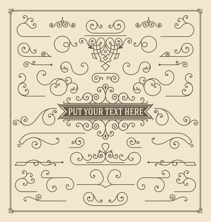Vector conjunto vintage de elementos de diseño de remolinos y pergaminos