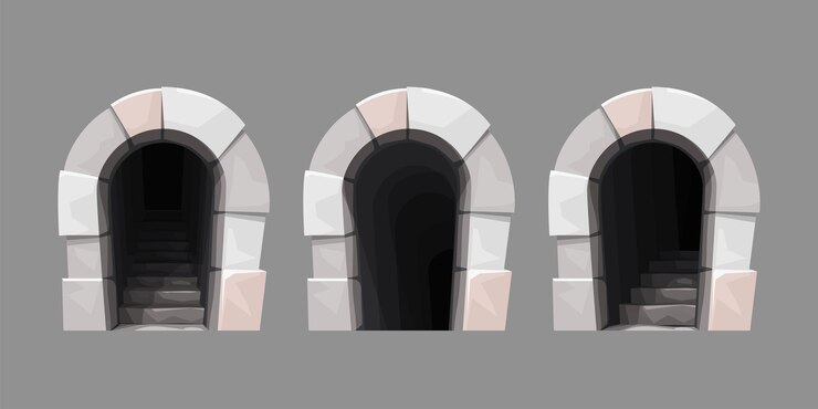 Vector conjunto de vista frontal de entrada de túnel medieval