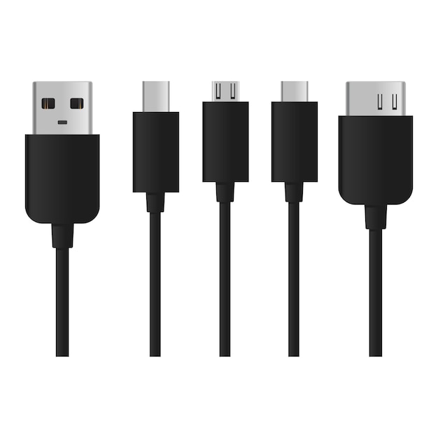 Conjunto de vista superior del cable usb. ilustración vectorial