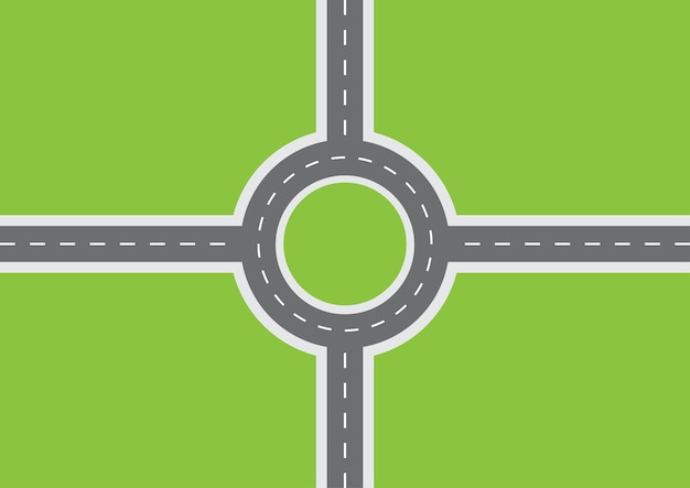 Vector conjunto de vista superior del mapa de carreteras de tráfico de rotonda