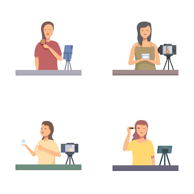 Conjunto de vloggers femeninas que crean contenido