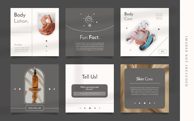 Conjunto de volante cosmético estético minimalista o plantilla de publicación en redes sociales