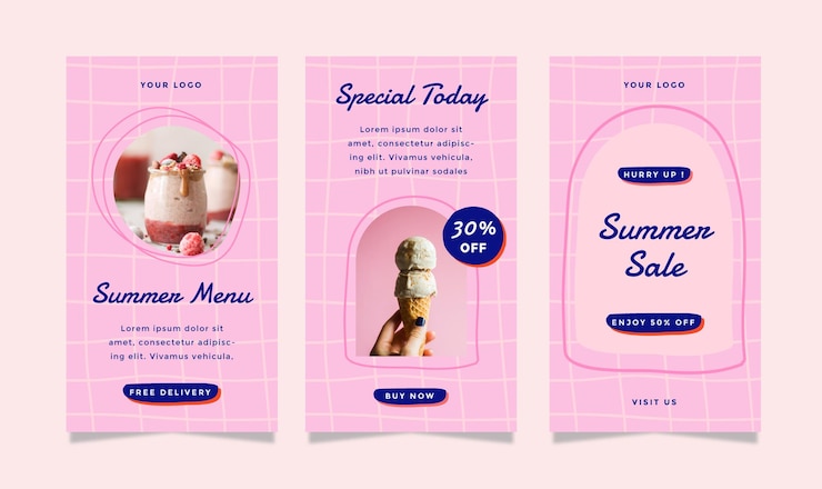 Conjunto de volante de historias con tema de comida de verano para redes sociales.