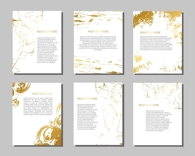 Conjunto de volantes blancos y dorados Diseño abstracto moderno Patrón de tinta dibujado a mano Textura de pincel