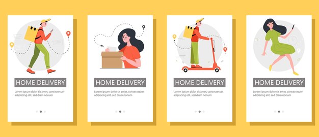 Conjunto de volantes para el servicio de entrega Ilustración vectorial para carteles, volantes, pancartas, anuncios
