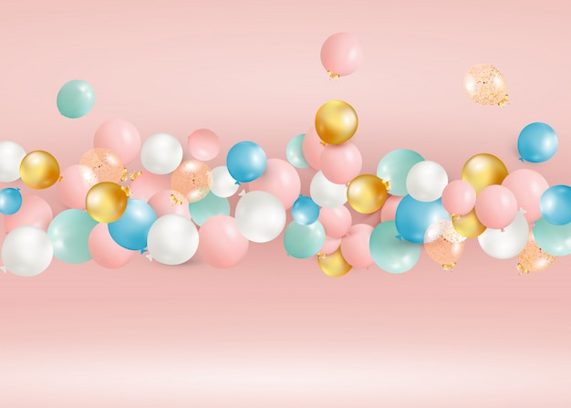 Conjunto de volar globos de colores. celebre un cumpleaños, póster, pancarta feliz aniversario. elementos de diseño decorativo realista.