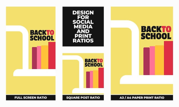 Conjunto de vuelta a la escuela para redes sociales y proporciones de impresión Conjunto vectorial de redes sociales