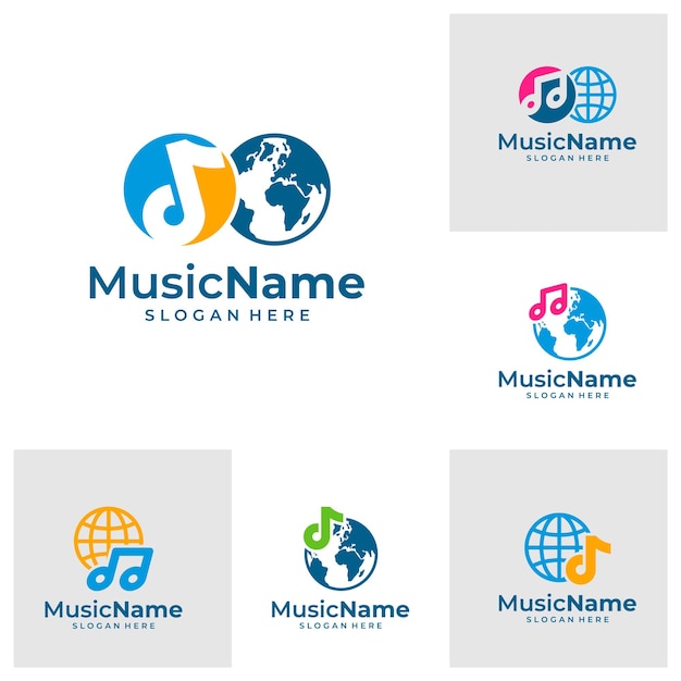 Conjunto de world music logo plantilla diseño vector emblema concepto símbolo creativo icono