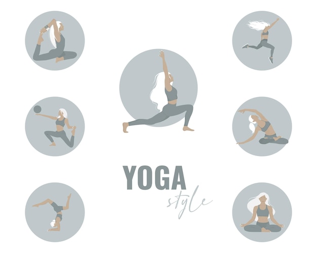 conjunto de yoga assan con una niña ilustración vectorial