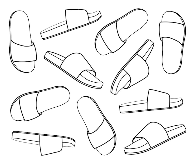 conjunto, de, zapatos, mano, dibujar, garabato, contorno, bosquejo
