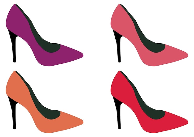 Conjunto de zapatos de mujer de moda Modelo de zapato de mujer Accesorio elegante Estilo plano isométrico