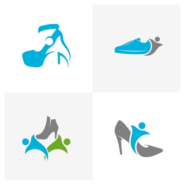 Vector conjunto de zapatos con plantilla de vector de concepto de diseño de logotipo de personas símbolo de icono diseño creativo