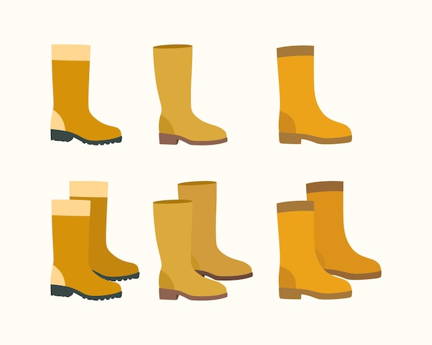 Conjunto de zapatos resistentes al agua botas de lluvia botas de senderismo botas de goma botas de arte vectorial zapatos de seguridad icono v