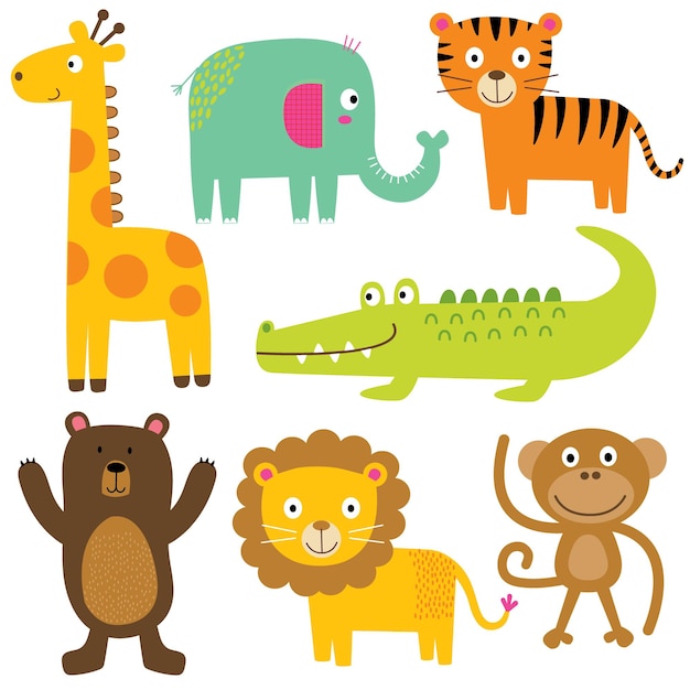 Conjuntos de animal lindo personaje de dibujos animados lindo animal zoológico