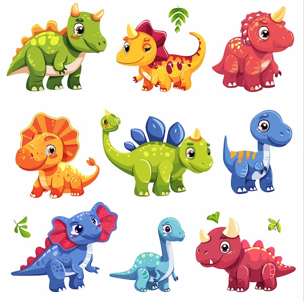 Vector conjuntos de dinosaurios de dibujos animados