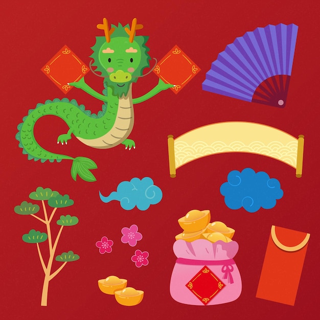 Vector conjuntos de elementos de estilo plano cny