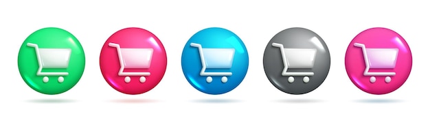 Conjuntos de iconos de carrito para compras en línea Diferentes variantes de color de los iconos de agregar al carrito 3d