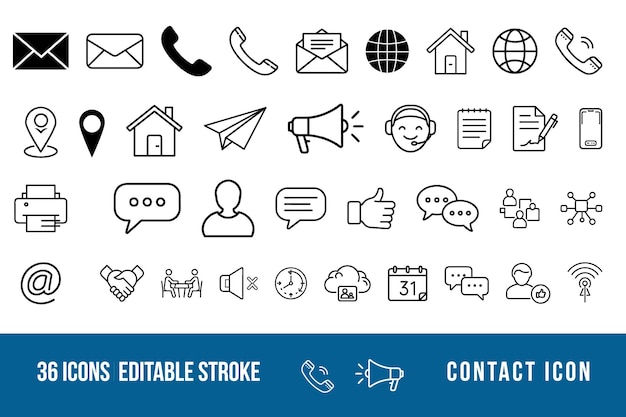 Conjuntos de iconos de contacto relacionados con soluciones creativas de negocios