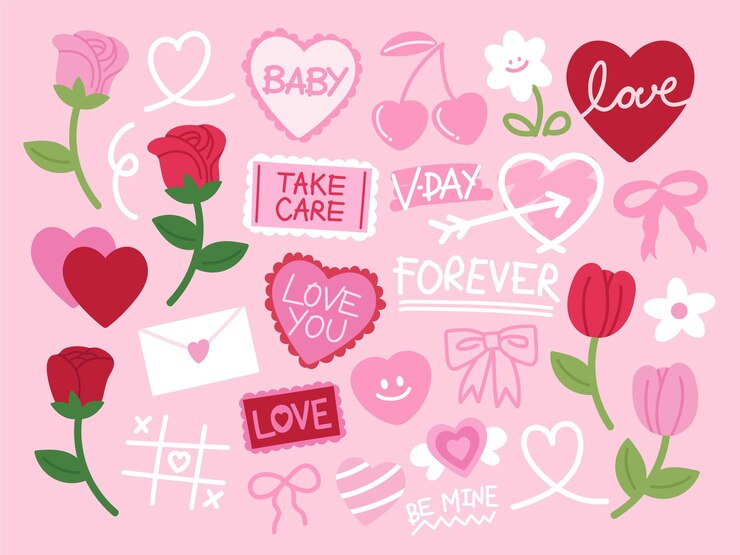 Conjuntos de iconos del Día de San Valentín para logotipo de tatuaje de pegatina decoración de redes sociales símbolo de signo de impresión
