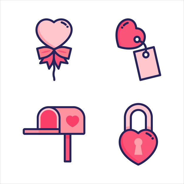 Conjuntos de iconos lindos y románticos para el Día de San Valentín en vector rosa aislado