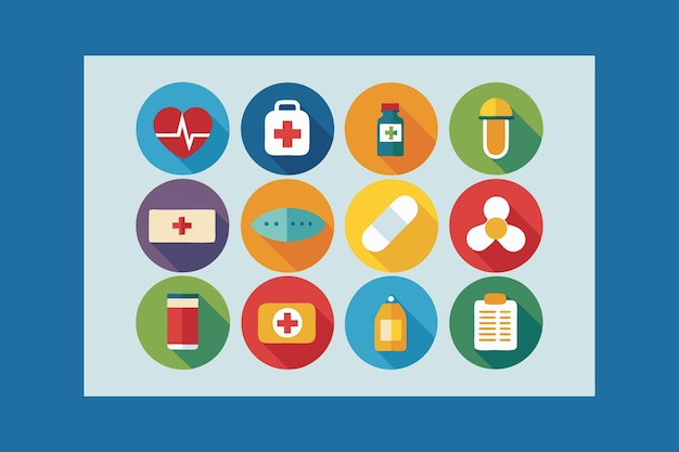 Conjuntos de iconos redondos médicos adecuados para la interfaz de usuario Ilustración vectorial