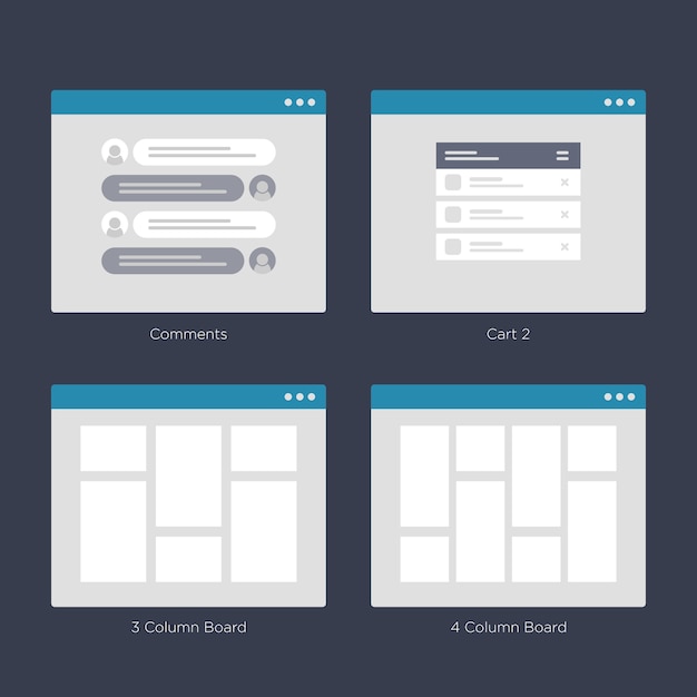 Vector conjuntos de interfaz de usuario de diseños de estructura metálica de sitios web para el mapa del sitio y el diseño de ux